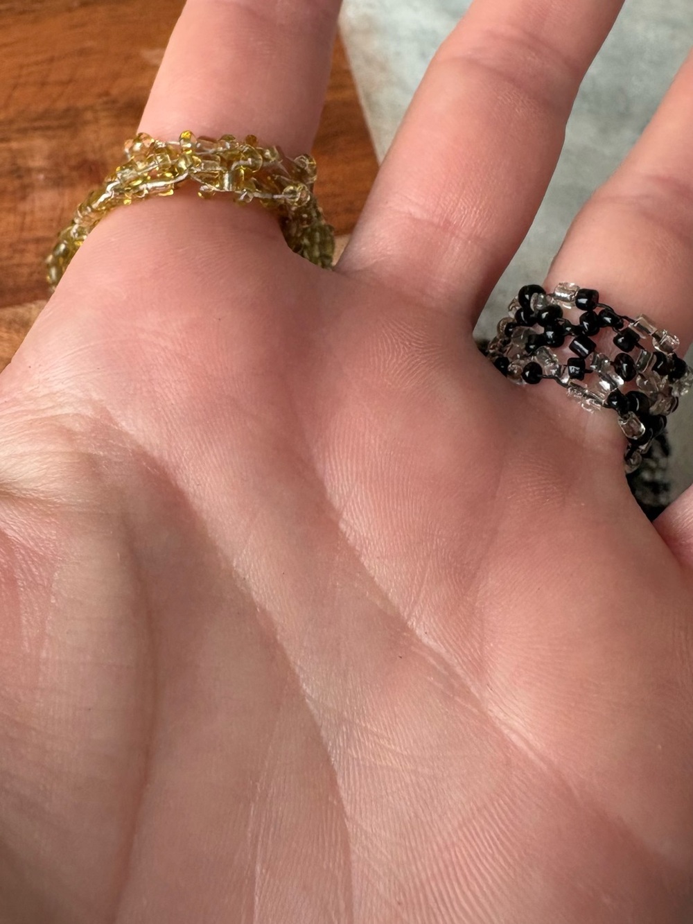 Set of 2 Beaded Statement Rings — Gold and Black - Picture 2 of 6